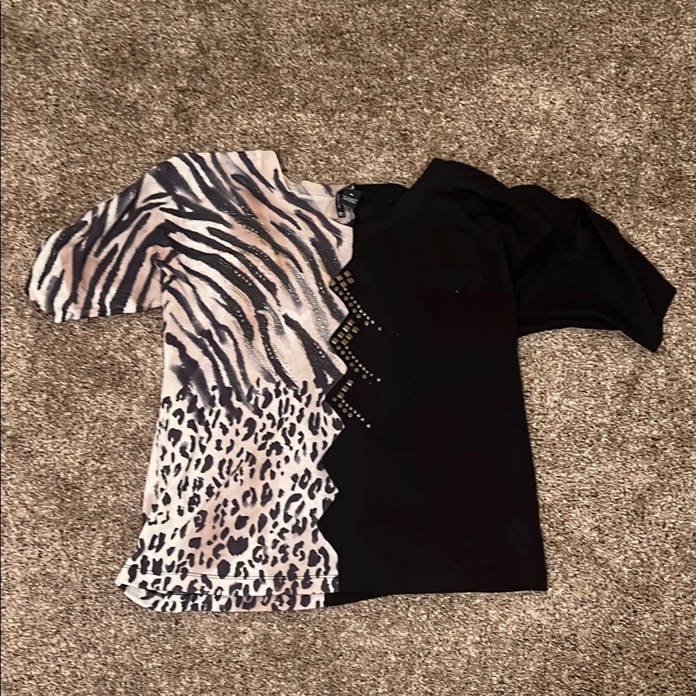 Women Animal Print and Black Top